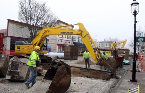 wkn_construction_st_1960 Construction crews begin work on West Main Street in Downtown Waukesha Tuesday, March 10, 2015. The road is closed to traffic but there is access to the businesses that line the construction project between Clinton Street and West Avenue.